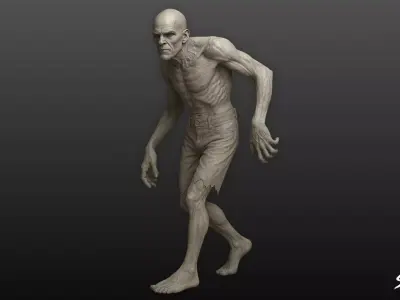 Zombie Statue Walking Pose Low-poly 3D model