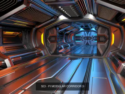 Sci-Fi Space Corridors Collection Set N1 3D Model Pack