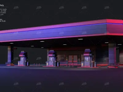Cyberpunk Gas Station Mid Poly 3D PBR UE5 Low-poly 3D model