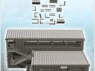 Large modern warehouse with exterior stairs and multiple access  3D print model