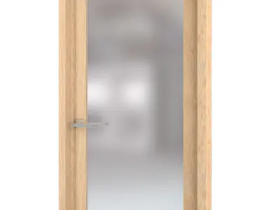 Door-020 wooden door with glass panel 3D model