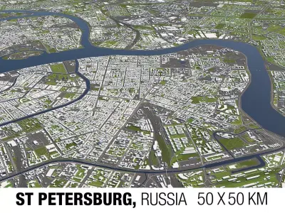 Saint Petersburg Russia 50x50km 3D City Map 3D model