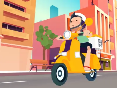 Pizza delivery boy scene city lowpoly pack Low-poly 3D model