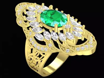 Elegant Vintage Oval Halo Gemstone Ring for Women  3433 3D print model