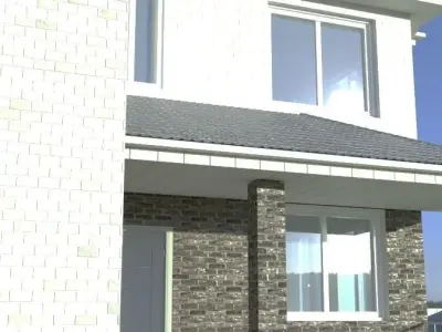 Two-storey brick cottage Low-poly 3D model