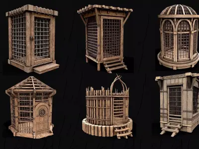 Medieval Wooden Cage Collection 3D Model Pack