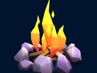 Stylized bonfire Low-poly 3D model