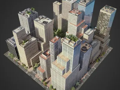 Realistic City District C6-C16 3D model