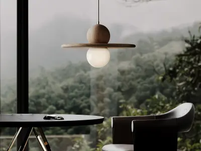 Wood Minimalist Plate Pendant Ceiling Light 3D model