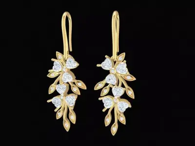 Elegant Leaf Drop Earrings with Diamond Accents Jewelry  1990 3D print model
