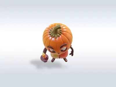 Cheerful Pumpkin Boy Halloween Character 3D model 4