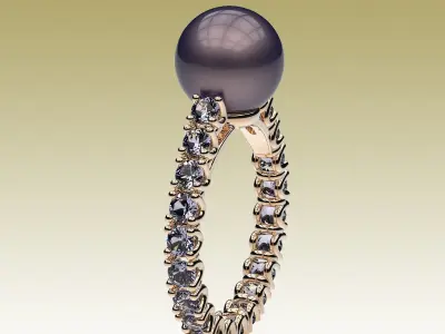 RingPearl tahitian pearl and diamond ring 3D print model