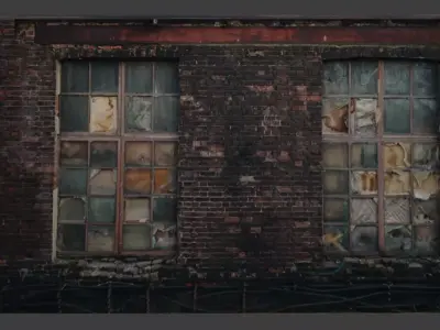 workshop two windows in old brick building Free 3D model