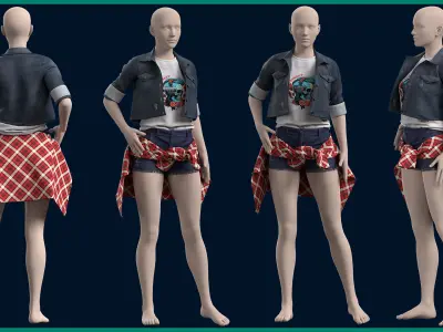 female street outfit with texture 3D model