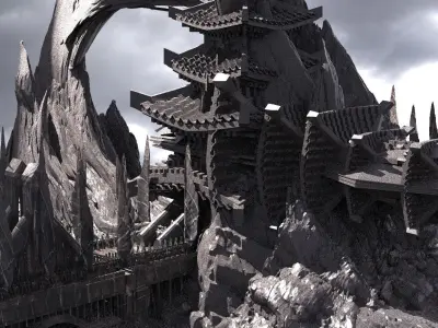 Mongal Castle mountain bridge 3D model