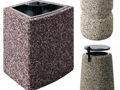 Street concrete trash bins Set two  Low-poly 3D model