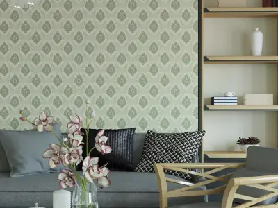 Sage Damask Medallion Wallpaper  Texture