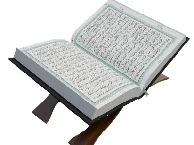  Holy Quran with Wooden Reading Stand Rehal Islamic 3D Model 