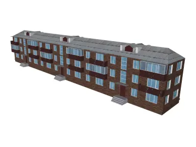  brick 3-storey apartment building Low-poly 3D model