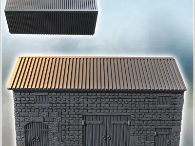 Large stone farm stable with a tin roof and wooden doors 3 - Mod 3D print model