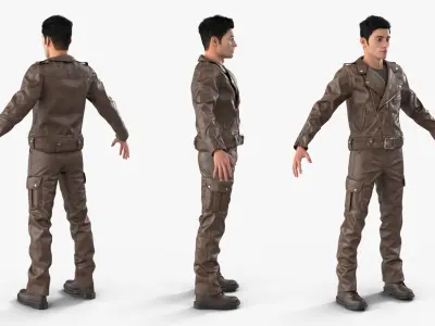  Male Rocker in Outfit Leather Brown Fur 