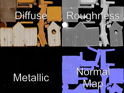 Rustic Birdhouse Model Pack with Detailed Textures Low-poly 3D model