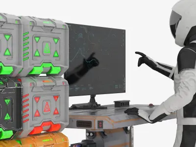  Futuristic Control Station with Astronaut and Sci-Fi Crates 