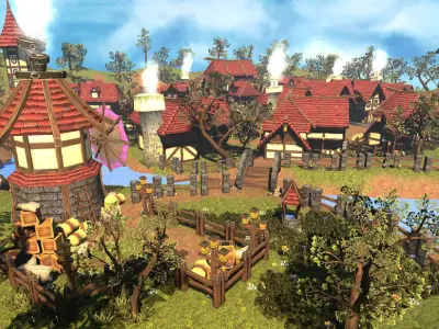 Cartoon Village Mobile 3D model