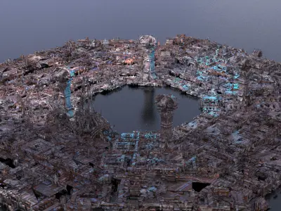 Steampunk medieval Ages Ruins city Ground 3D model