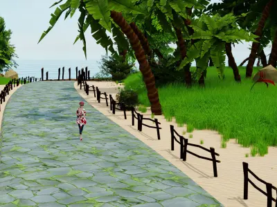 GameReady Island Scene Animated Characters Camera Lighting Setup Low-poly 3D model