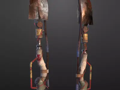 Cyber DIY shovel weapon Low-poly 3D model