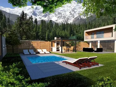 modern house with pool and outdoor kitchen 3dmodel Low-poly 3D model