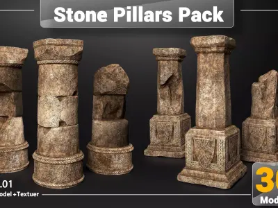 Stone Pillars Pack Low-poly 3D model