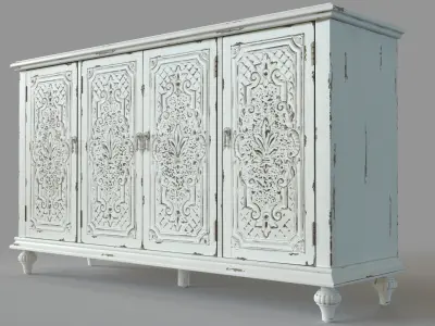 Vintage Four Door Buffet White 3D model