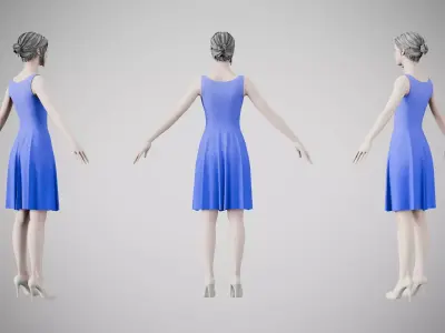 Dress 36 Very Light Blue With Design Low-poly 3D model