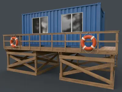 PBR Outdoor Beach Lifeguard Container Office Low-poly 3D model