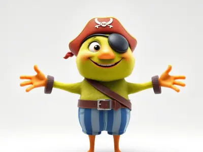Rigged and Animated Pirate Creature with Eyepatch and Hat Low-poly 3D model
