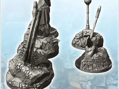 Fantasy accessory set with hammer and shield 1 - Medieval Gothic 3D print model