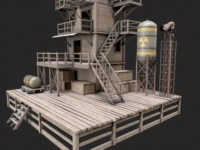 Post Apo Wooden Platform Structure 2 Low-poly 3D model