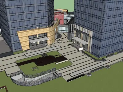 simple building with shopping mall and glass facade 3D model