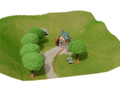 Low-Poly Stylized Village Scene Low-poly 3D model