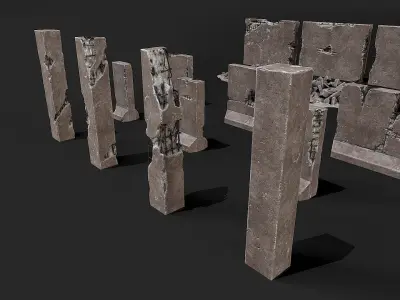 Broken Concrete Walls PBR Low-poly 3D model
