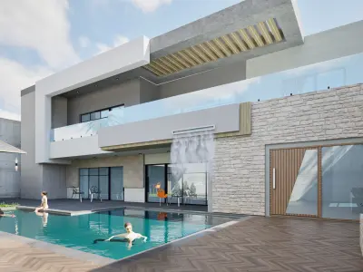 Modern residence House exterior Low-poly 3D model