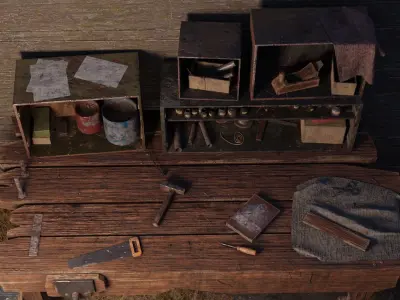 Old Workbench Game Ready Low-poly 3D model