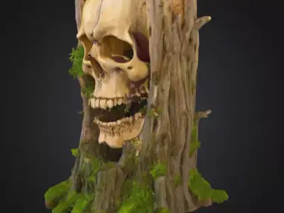 wooden skull carved out of a tree stump Low-poly 3D model