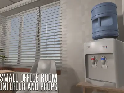 Small office room - interior and props Low-poly 3D model
