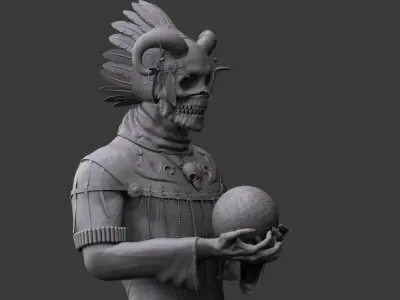 Shaman three skulls holding ball 3D print model