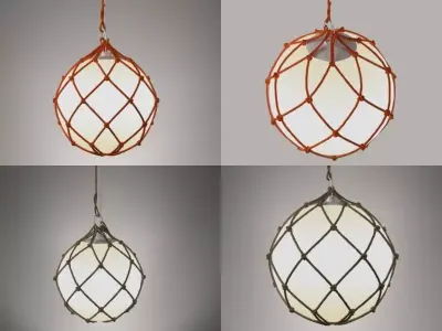 Fisherman hanging lamp made of wire and rope 3D model