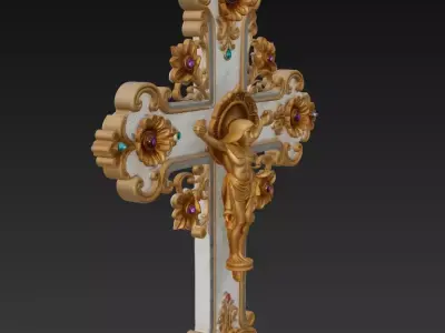 Divine Glory Cross - Ornamental Gold and Ivory Crucifix 3D Model 3D print model
