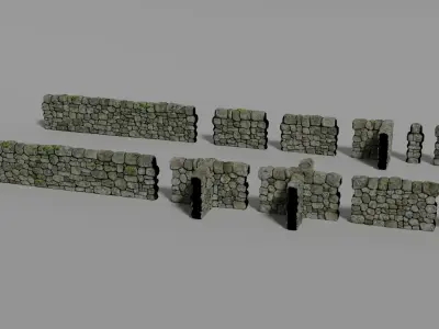 Drystone Wall Modular Low-poly 3D model